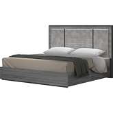 Blade King Bed in Gloss Grey, Grey Fabric, Black Metal & LED